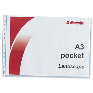 Esselte Pocket Polypropylene Multipunched Reinforced Top-opening A3 Landscape Clear Ref 47182 [Pack 10]