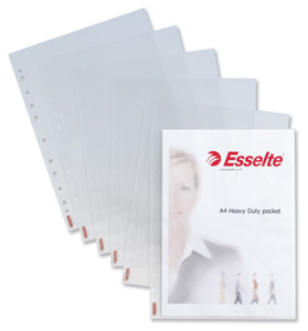 Esselte Heavy-duty Pocket Polypropylene Multipunched Reinforced Top-opening A4 Clear Ref 47187 [Pack 25] Ident: 234D