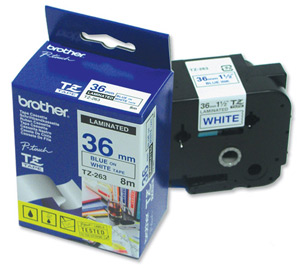 Brother P-touch TZE Label Tape 36mmx8m Blue on White Ref TZE263 Ident: 727E
