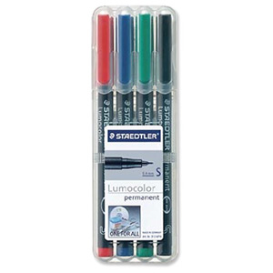 Staedtler 313 Lumocolor Pen Permanent Superfine 0.4mm Assorted Ref 313WP4 [Wallet 4] Ident: 95D