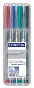 Staedtler 315 Lumocolor Pen Non-permanent Medium 0.8mm Line Assorted Ref 315WP4 [Wallet 4]