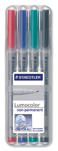 Staedtler 315 Lumocolor Pen Non-permanent Medium 0.8mm Line Assorted Ref 315WP4 [Wallet 4] Ident: 95C