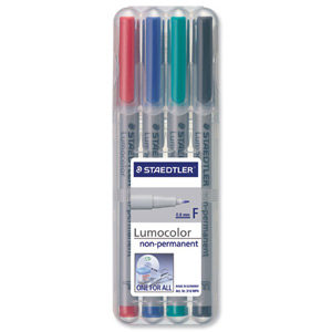 Staedtler 316 Lumocolor Pen Non-permanent Fine 0.6mm Line Assorted Ref 316WP4 [Wallet 4]