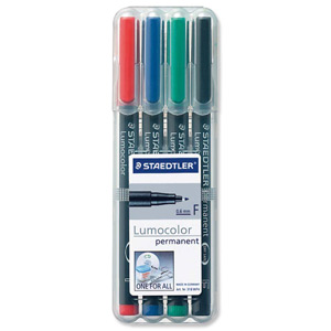 Staedtler 318 Lumocolor Pen Permanent Fine 0.6mm Assorted Ref 318WP4 [Wallet 4] Ident: 95D