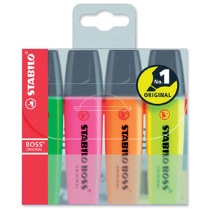 Stabilo Boss Highlighters Chisel Tip 2-5mm Line Assorted Ref 70/4 [Wallet 4] Ident: 99A