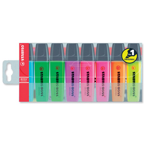 Stabilo Boss Highlighters Chisel Tip 2-5mm Line Assorted Ref 70/8 [Wallet 8]