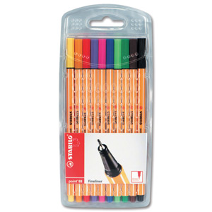 Stabilo Point 88 Fineliner Pen Water-based 0.8mm Tip 0.4mm Line Assorted Ref 88-10 [Pack 10]