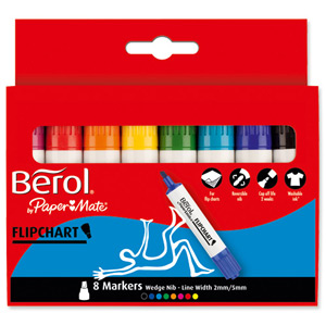 Berol Flipchart Markers Water-based Dry-safe Wedge Nib Assorted Ref S0377960 [Pack 8]