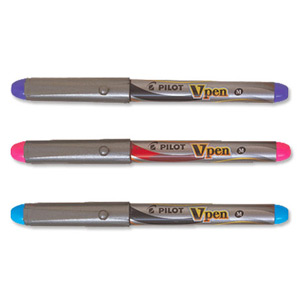 Pilot V4W Fountain Pen Disposable Silver Barrel Steel Nib Pink Violet Turquoise Ref 633300320 [Pack 3]