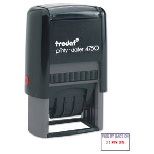 Trodat EcoPrinty 4750 Stamp Self-Inking Word & Date Stamp PAID BY BACS ON 40x24mm Red and Blue Ref 54294