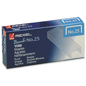 Rexel No. 25 Staples 4mm Box of 1500 Ref 05020 [Pack 20]