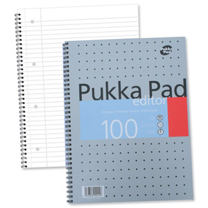 Pukka Pad Editor Notebook Wirebound Perforated Ruled Margin 4-Hole 80gsm 100 Pages A4 Ref EM003 [Pack 3]