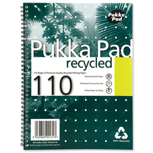 Pukka Pad Recycled Notebook Wirebound Perforated Ruled Margin 4-Hole 80gsm 110pp A4 Ref RCA4 [Pack 3] Ident: 39D