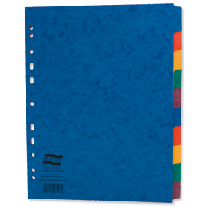 Europa Subject Dividers Pressboard 300 micron Europunched 10 Part A4 Wide Assorted Ref 3108Z [Pack 10] Ident: 245A