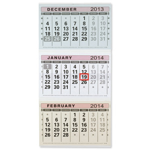 At-a-Glance 2013 Wall Calendar Tear-off Pages Three Monthly with Date Indicator W300xH580mm Ref TML Ident: 314F