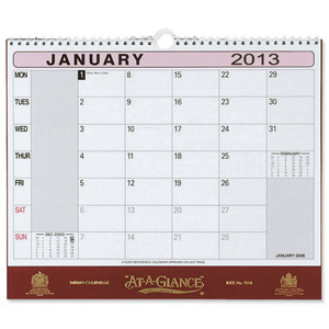 At-a-Glance 2013 Flip-over Wall Calendar Month to View with Note Space W330xH276mm Ref 90M Ident: 314D