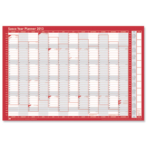 Sasco 2013 Vertical Year Planner Unmounted Landscape Months on Top Days on Side W915xH610mm Ref 2400595