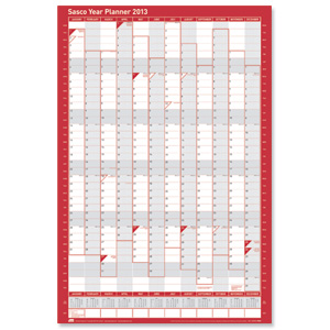 Sasco 2013 Vertical Year Planner Unmounted Portrait Months on Top Days on Side W610xH910mm Ref 2400594