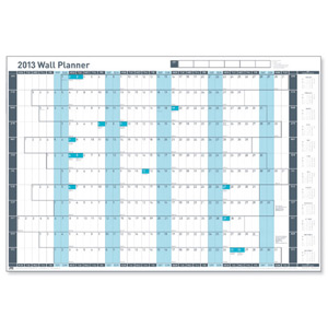 Sasco 2013 Wall Planner Unmounted Grid with Highlighted Weekends W915xH610mm Ref 2400618 Ident: 317I