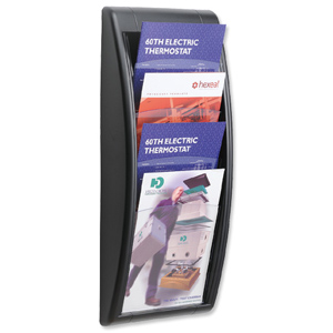 Literature Holder Wall Mount 4 x A4 Pockets Black