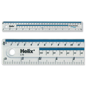 Helix Ruler Plastic Shatter-resistant 10ths 16ths/inch and Millimetres 300mm Light Blue Tint Ref L16025 Ident: 109C