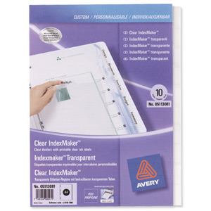 Avery IndexMaker Divider Set Polypropylene A4 10-Part Clear Ref 05113081 L7410-10M Ident: 238A