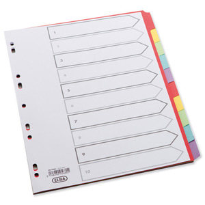 Elba Bright Card Dividers Europunched 10-Part A4 Assorted Ref 100204878 Ident: 246A