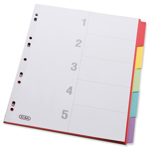 Elba Bright Card Dividers Europunched 5-Part A4 Assorted Ref 100204879 Ident: 246A