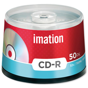 Imation CD-R Recordable Disk Write-once on Spindle 52x Speed 80Min 700MB Ref i18647 [Pack 50] Ident: 780B
