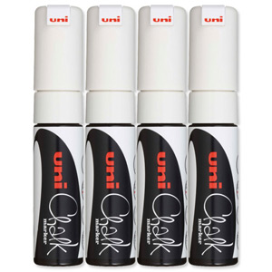 uni Chalk Marker Broad Chisel Tip PWE-8K Line Width 8mm White Ref 5046823 [Pack 4]