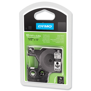 Dymo D1 Tape for Labelmaker Nylon Flexible 12mmx3.5m Black on White Ref 16957 S0718040 Ident: 724B