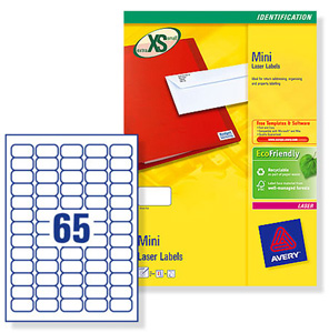 Avery Mini Labels Laser 65 per Sheet 38.1x21.2mm White Ref L7651-250 [16250 Labels]