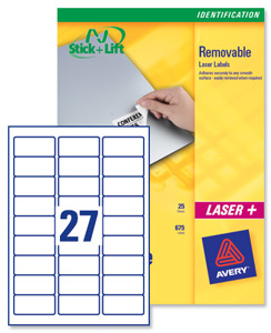 Avery Labels Removable Laser 27 per Sheet 63.5x29.6mm White Ref L4737REV-25 [675 Labels] Ident: 136C