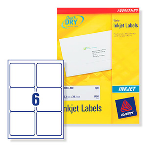 Avery Quick DRY Addressing Labels Inkjet 6 per Sheet 99.1x93.1mm White Ref J8166-100 [600 Labels] Ident: 135B