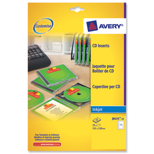 Avery CD/DVD Inkjet Case Cover and Tray Insert 151x121 and 151x118mm Photo Quality Ref J8435-25 [Pack 25] Ident: 140B