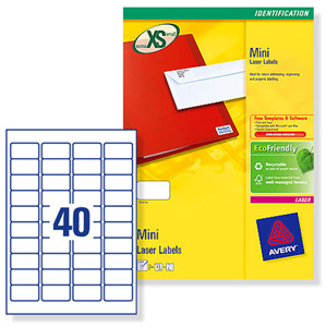 Avery Mini Labels Laser 40 per Sheet 45.7x25.4mm White Ref L7654-25 [1000 Labels]