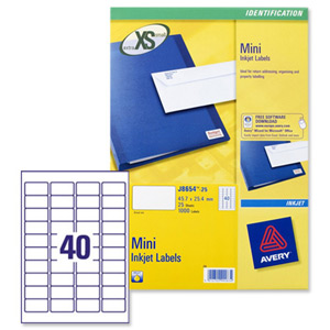 Avery Mini Labels Inkjet 40 per Sheet 45.7x25.4mm White Ref J8654-25 [1000 Labels] Ident: 137A