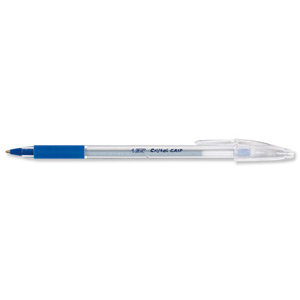 Bic Cristal Grip Ball Pen Clear Barrel 1.0mm Tip 0.4mm Line Blue Ref 802801 [Pack 20]