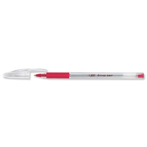 Bic Cristal Grip Ball Pen Clear Barrel 1.0mm Tip 0.4mm Line Red Ref 802803 [Pack 20]