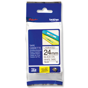 Brother P-touch TZE Label Tape 24mmx8m Black on White Ref TZE251 Ident: 727E