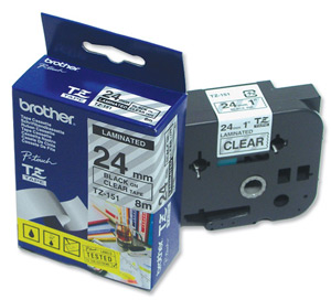 Brother P-touch TZE Label Tape 24mmx8m Black on Clear Ref TZE151 Ident: 727E