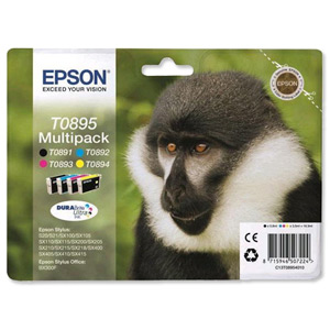 Epson T0895 Inkjet Cartridge DURABrite Monkey Black/Cyan/Magenta/Yellow Ref C13T08954010 [Pack 4] Ident: 804J