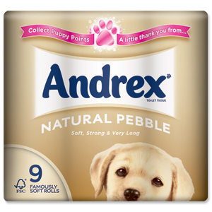 Andrex Toilet Rolls 2-Ply 240 Sheets Natural Pebble Ref VKC4974125 [Pack 9] Ident: 603C