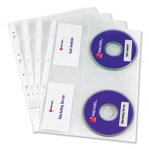 Rexel Nyrex CD Pocket Multipunched with Label Sections for 2 CDs A4 Clear Ref 2001007 [Pack 5] Ident: 237I