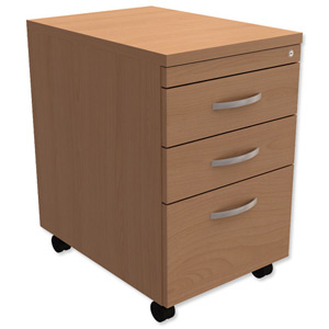 Trexus Filing Pedestal Under-Desk Soft Close 3 Drawers W400xD580xH674mm Oak Ident: 436B