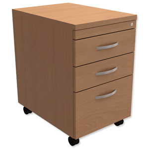 Trexus Filing Pedestal Under-Desk Soft Close 3 Drawers W400xD580xH674mm Oak