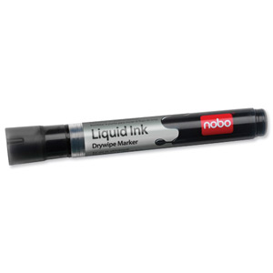 Nobo Liquid Ink Drymarker Drywipe Flipchart OHP Bullet Tip Line Width 3mm Black Ref 1901073 [Pack 12]