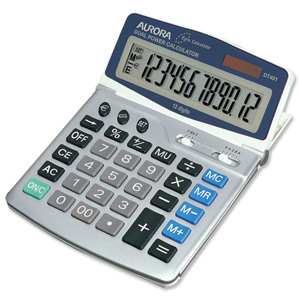 Aurora Calculator Euro Desktop Battery/Solar-power 12 Digit 4 Key Memory 165x228x32mm Ref DT401 Ident: 662F