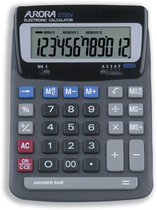 Aurora Calculator Desktop Battery/Solar-power 12 Digit 2x3 Key Memory 140x198x46mm Ref DT85V Ident: 662G