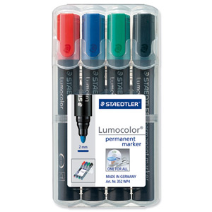 Staedtler Permanent Chisel Tip Marker Assorted Ref 350WP4 [Pack 4] Ident: 90F